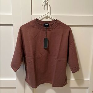 MONROW Boxy Brown Short Sleeve Sweatshirt